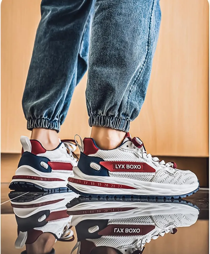 Mens Breath Mesh Sneakers Tennis Walking Shoes for Men Wide Korean Style Thick-Soled Daddy Width Court Shoes