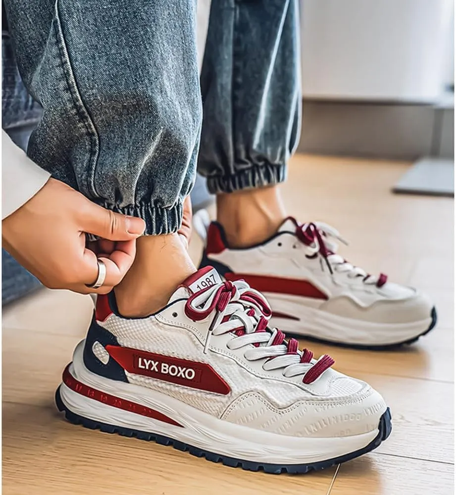 Mens Breath Mesh Sneakers Tennis Walking Shoes for Men Wide Korean Style Thick-Soled Daddy Width Court Shoes