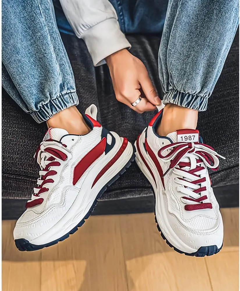 Mens Breath Mesh Sneakers Tennis Walking Shoes for Men Wide Korean Style Thick-Soled Daddy Width Court Shoes