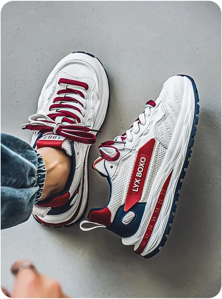Mens Breath Mesh Sneakers Tennis Walking Shoes for Men Wide Korean Style Thick-Soled Daddy Width Court Shoes