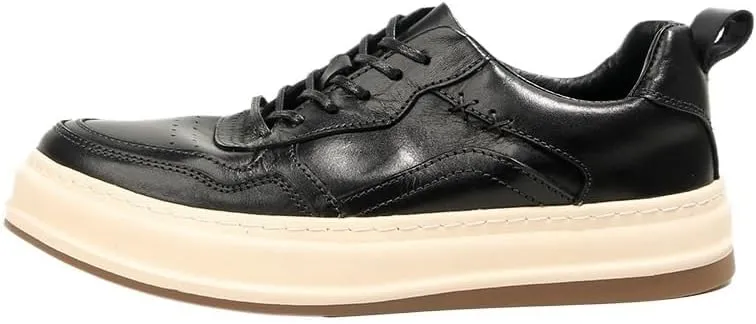Men's Casual Sneakers Casual Leather Shoes Thick-Soled Comfortable Shoes Round Toe Non-Slip Rubber Soft Sole Lace-ups Breathable Durability Driving Shoes(D,7.5)