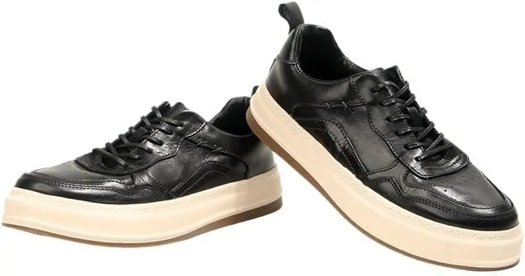 Men's Casual Sneakers Casual Leather Shoes Thick-Soled Comfortable Shoes Round Toe Non-Slip Rubber Soft Sole Lace-ups Breathable Durability Driving Shoes(D,7.5)