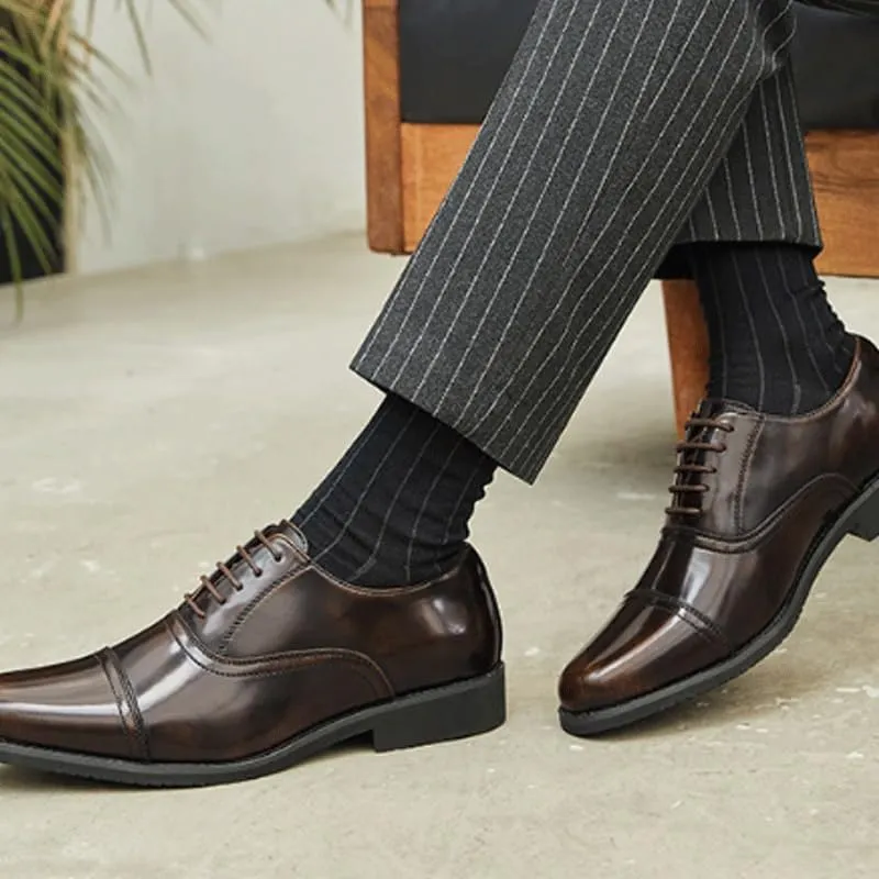 Men's Casual Walking Shoes Office Flats Lace Up Leather Round Toe Low-Top Lug Sole Non Slip Dress Shoes
