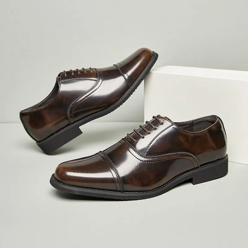 Men's Casual Walking Shoes Office Flats Lace Up Leather Round Toe Low-Top Lug Sole Non Slip Dress Shoes