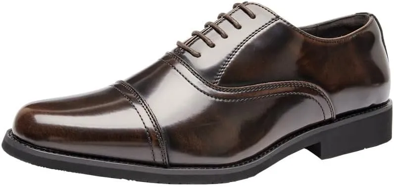 Men's Casual Walking Shoes Office Flats Lace Up Leather Round Toe Low-Top Lug Sole Non Slip Dress Shoes