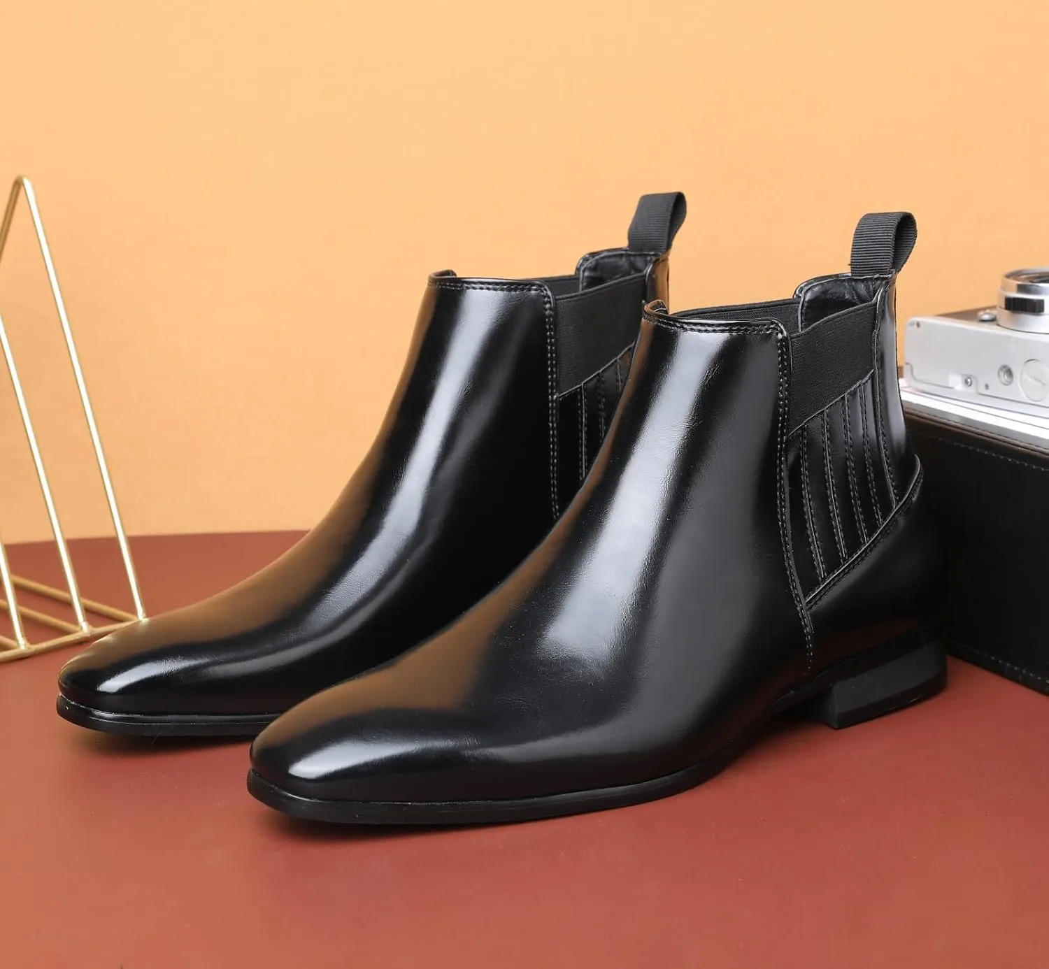 Men's Chelsea Boots Leather Classic Elastic Slip On Chukka Ankle Boots for Men