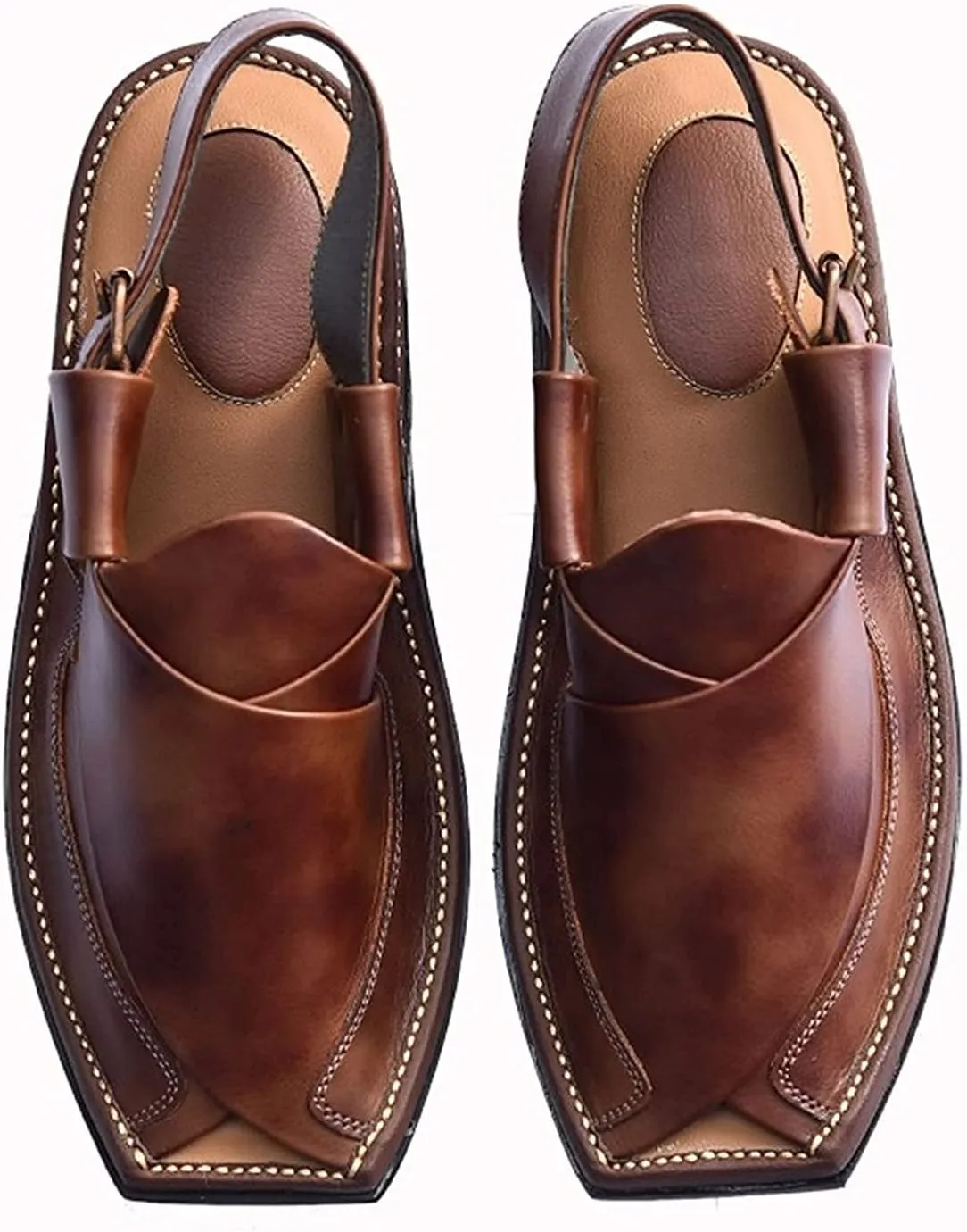 Men's Double Sole Summer Black Genuine Cowhide Leather Sandals Comfort Shoes