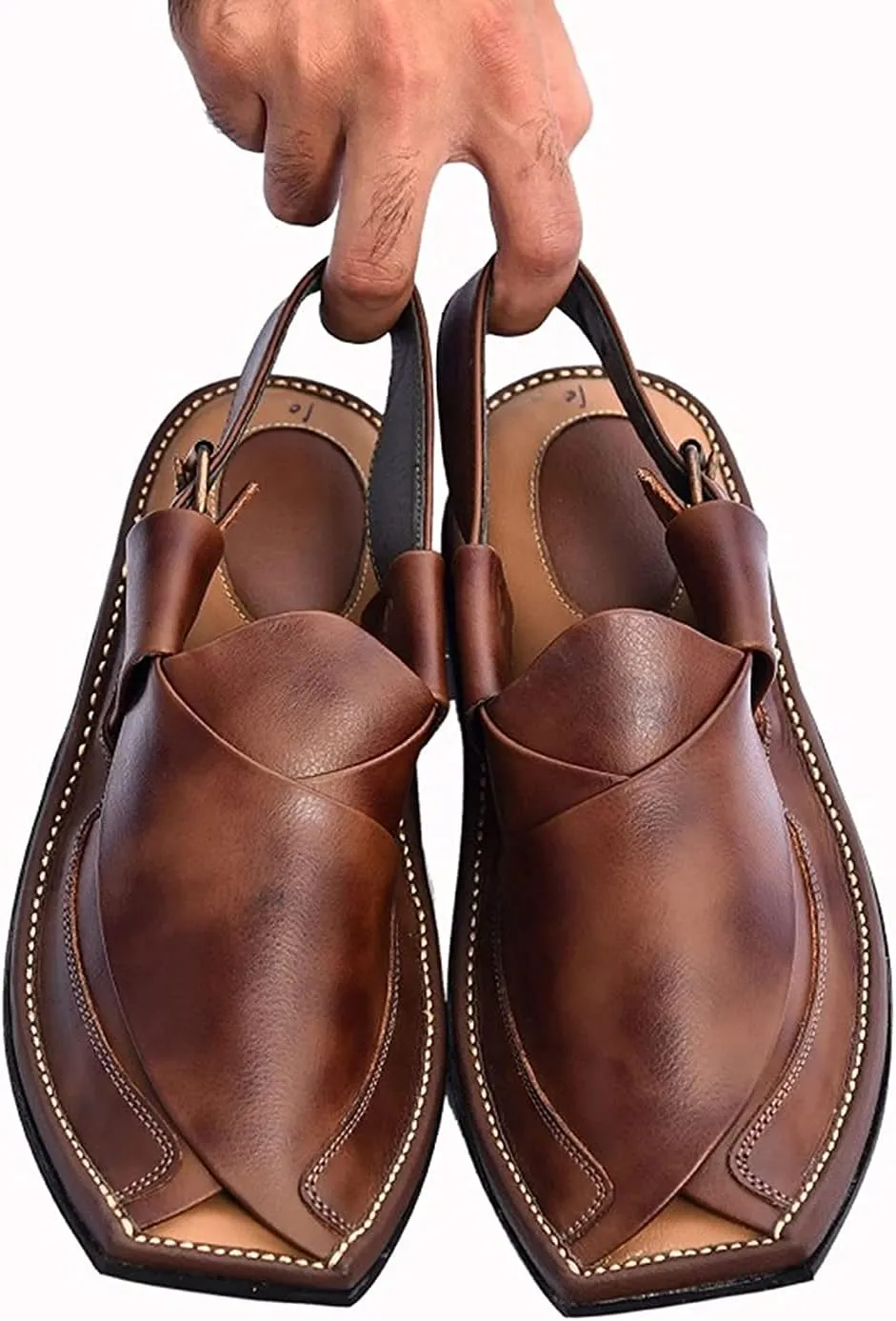 Men's Double Sole Summer Black Genuine Cowhide Leather Sandals Comfort Shoes