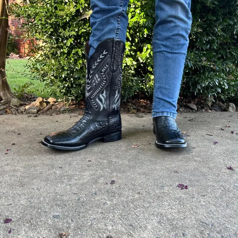 Men's Exotic Pattern Western Cowboy Slip-On Square Toe Boots in Leather-Alex Series Snake, Caiman & Ostrich Styling bota de vaquero para hombre