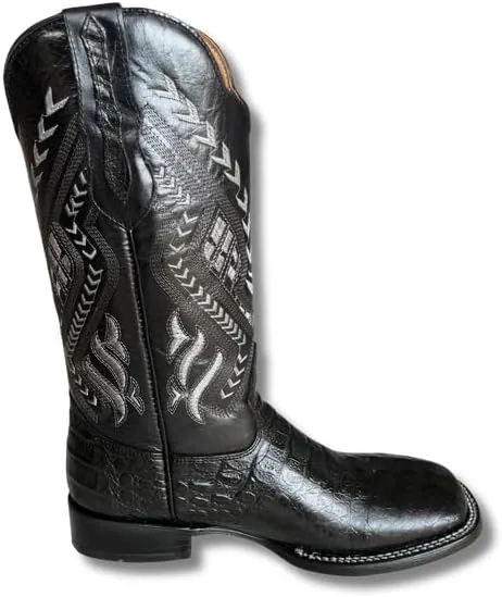 Men's Exotic Pattern Western Cowboy Slip-On Square Toe Boots in Leather-Alex Series Snake, Caiman & Ostrich Styling bota de vaquero para hombre