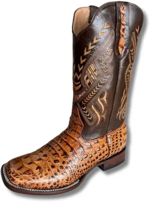Men's Exotic Pattern Western Cowboy Slip-On Square Toe Boots in Leather-Alex Series Snake, Caiman & Ostrich Styling bota de vaquero para hombre