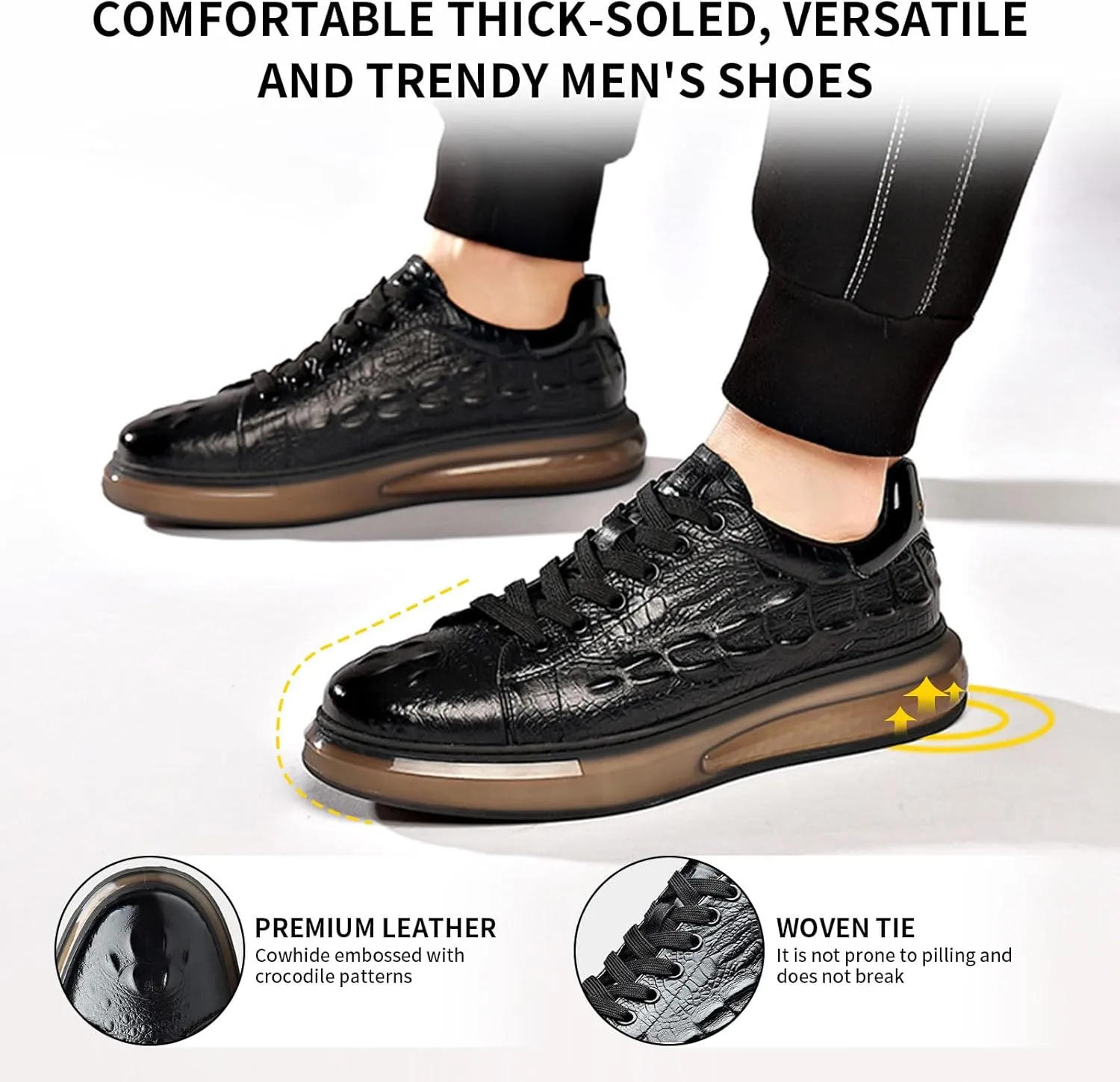 Men's Fashion Printed Height Increasing Platform Sneakers,Lace Up Platform Leather Casual Driving Shoes,Suitable for Outdoor Business Offices