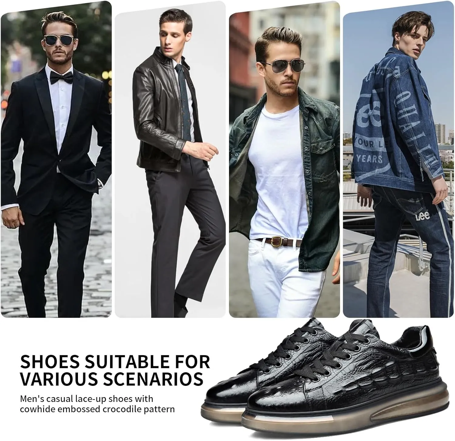 Men's Fashion Printed Height Increasing Platform Sneakers,Lace Up Platform Leather Casual Driving Shoes,Suitable for Outdoor Business Offices