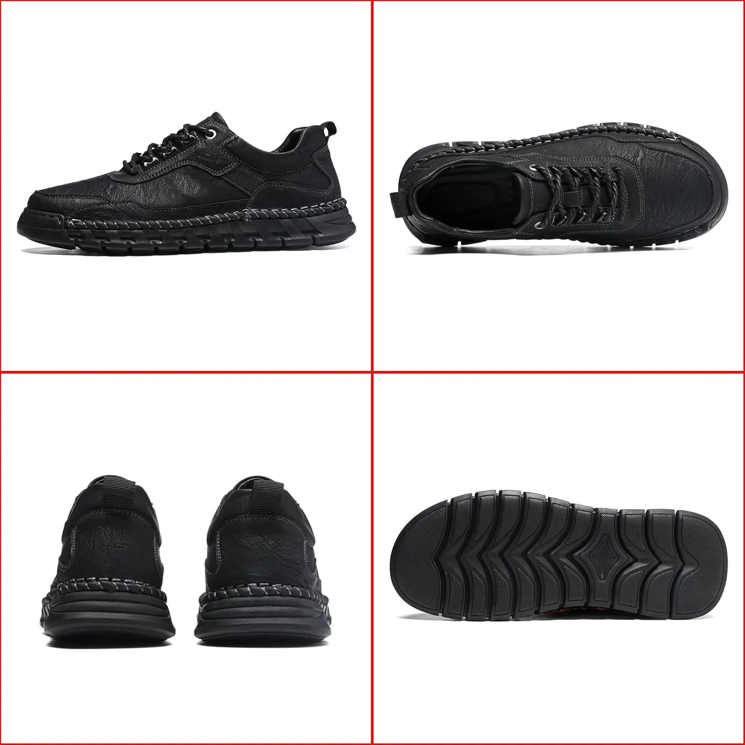 Men's Genuine Leather Lace Up Casual Loafers Handmade Stitching Round Toe Soft Sole Outdoor Fashion Sneakers Comfortable Lightweight Dress Walking Shoes for Driving Business Working