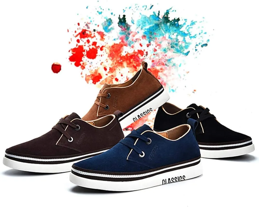 Men's Invisible Height Increasing Elevator 2 Inches Taller Shoes Leather Suede Stitching Lace-up Thick Sole Oxfords