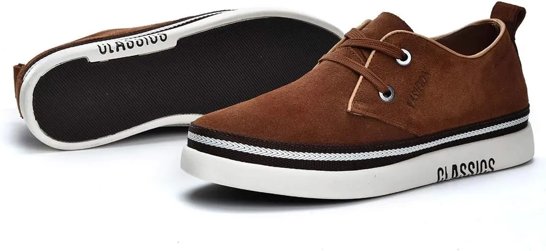 Men's Invisible Height Increasing Elevator 2 Inches Taller Shoes Leather Suede Stitching Lace-up Thick Sole Oxfords
