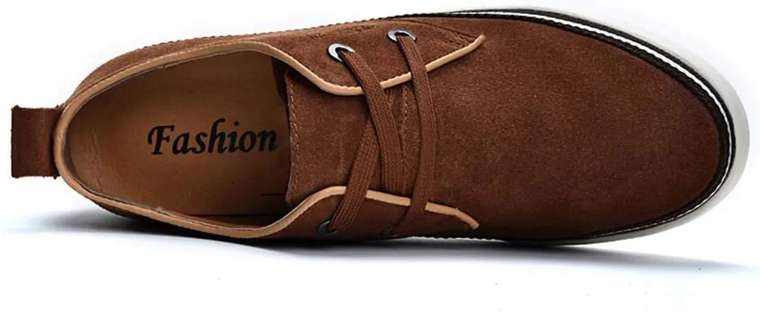 Men's Invisible Height Increasing Elevator 2 Inches Taller Shoes Leather Suede Stitching Lace-up Thick Sole Oxfords