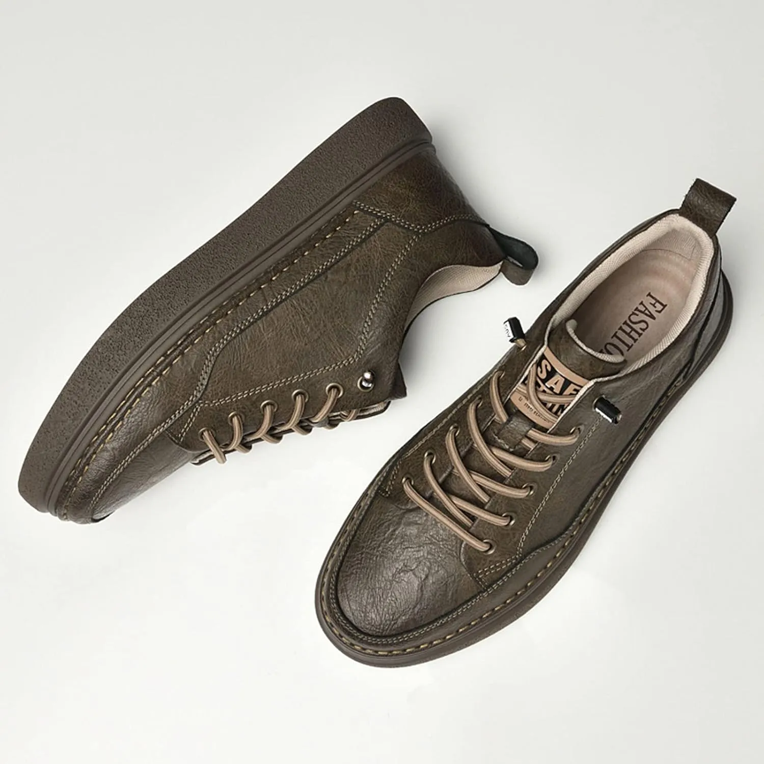 Mens Invisible Height Increasing Sneakers Cowhide Leather Moccasin Lace Up Elevator Dress Shoes - Extra 1.96 Inches Taller