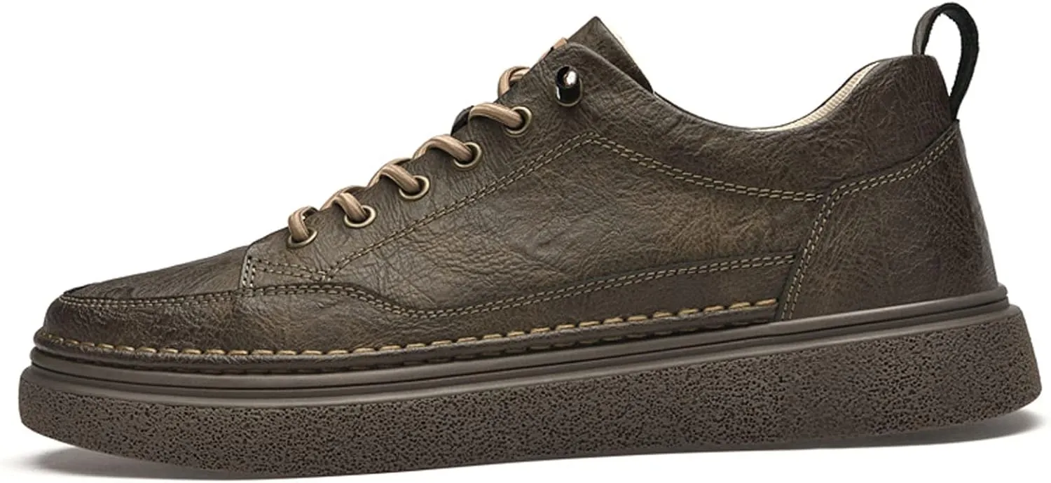 Mens Invisible Height Increasing Sneakers Cowhide Leather Moccasin Lace Up Elevator Dress Shoes - Extra 1.96 Inches Taller
