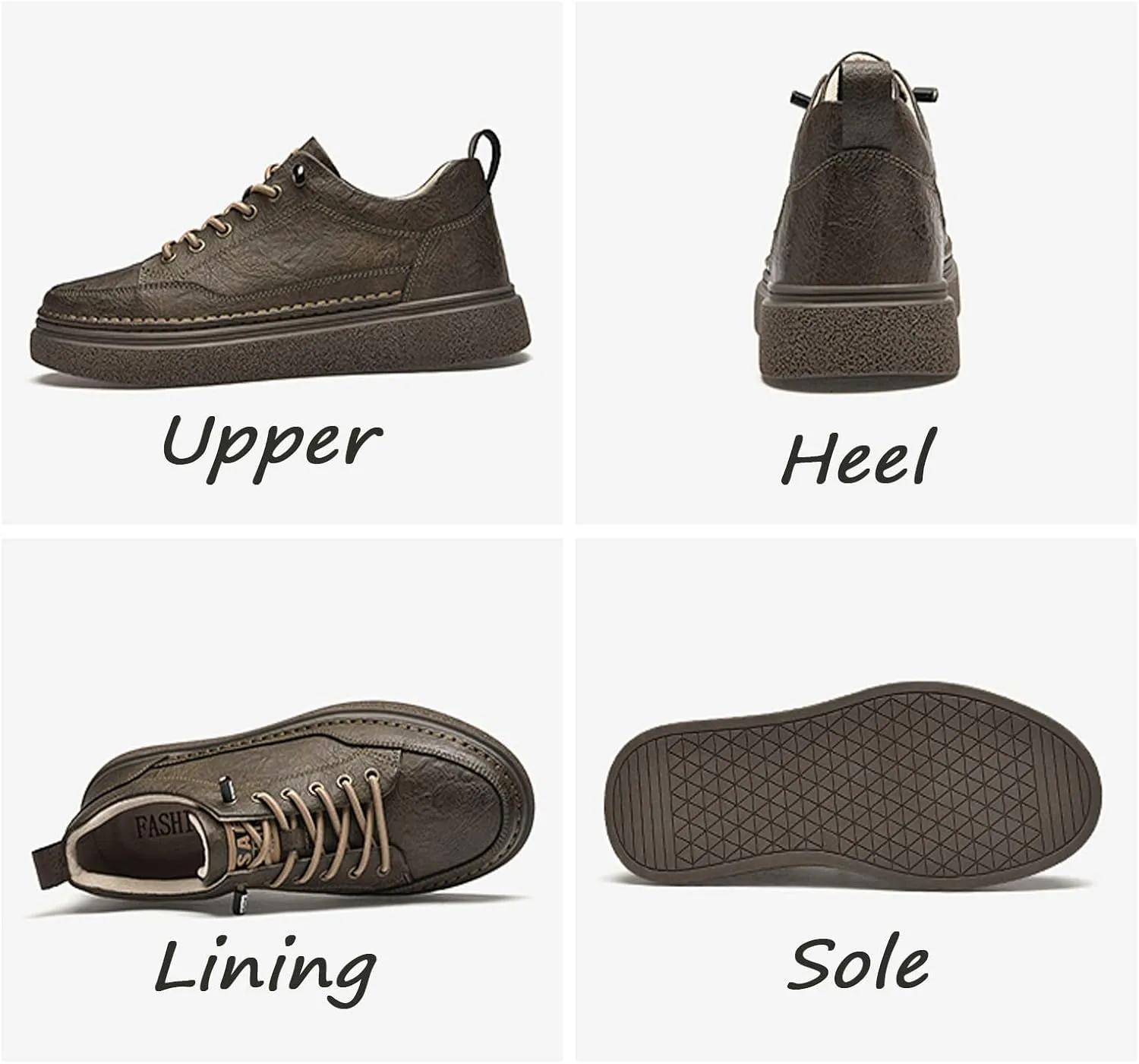 Mens Invisible Height Increasing Sneakers Cowhide Leather Moccasin Lace Up Elevator Dress Shoes - Extra 1.96 Inches Taller