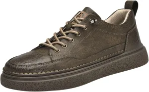 Mens Invisible Height Increasing Sneakers Cowhide Leather Moccasin Lace Up Elevator Dress Shoes - Extra 1.96 Inches Taller