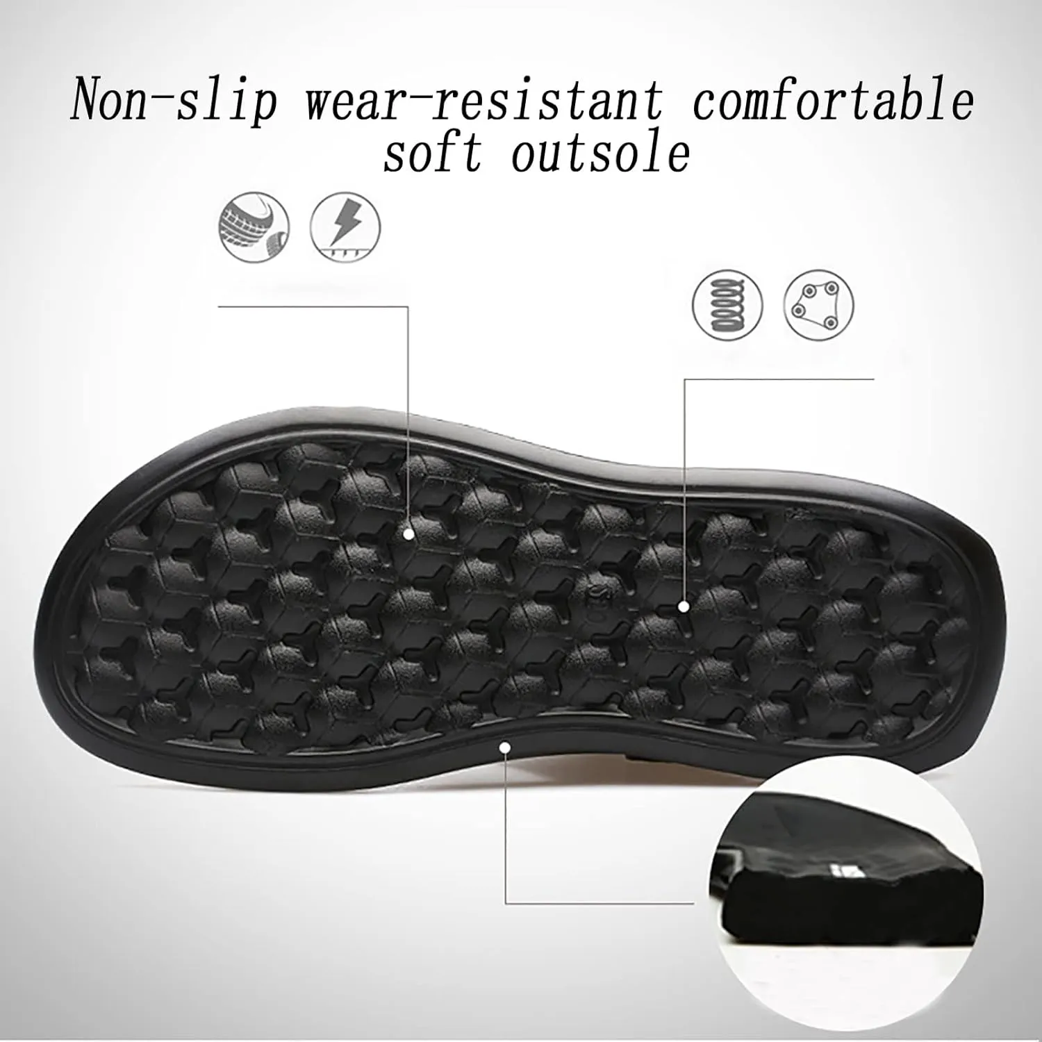 Mens Leather Cross Strap Sandals, Summer Cowhide Open Toe Beach Slippers, Outdoor Concave and Convex Anti-skid Texture Walking Sandals