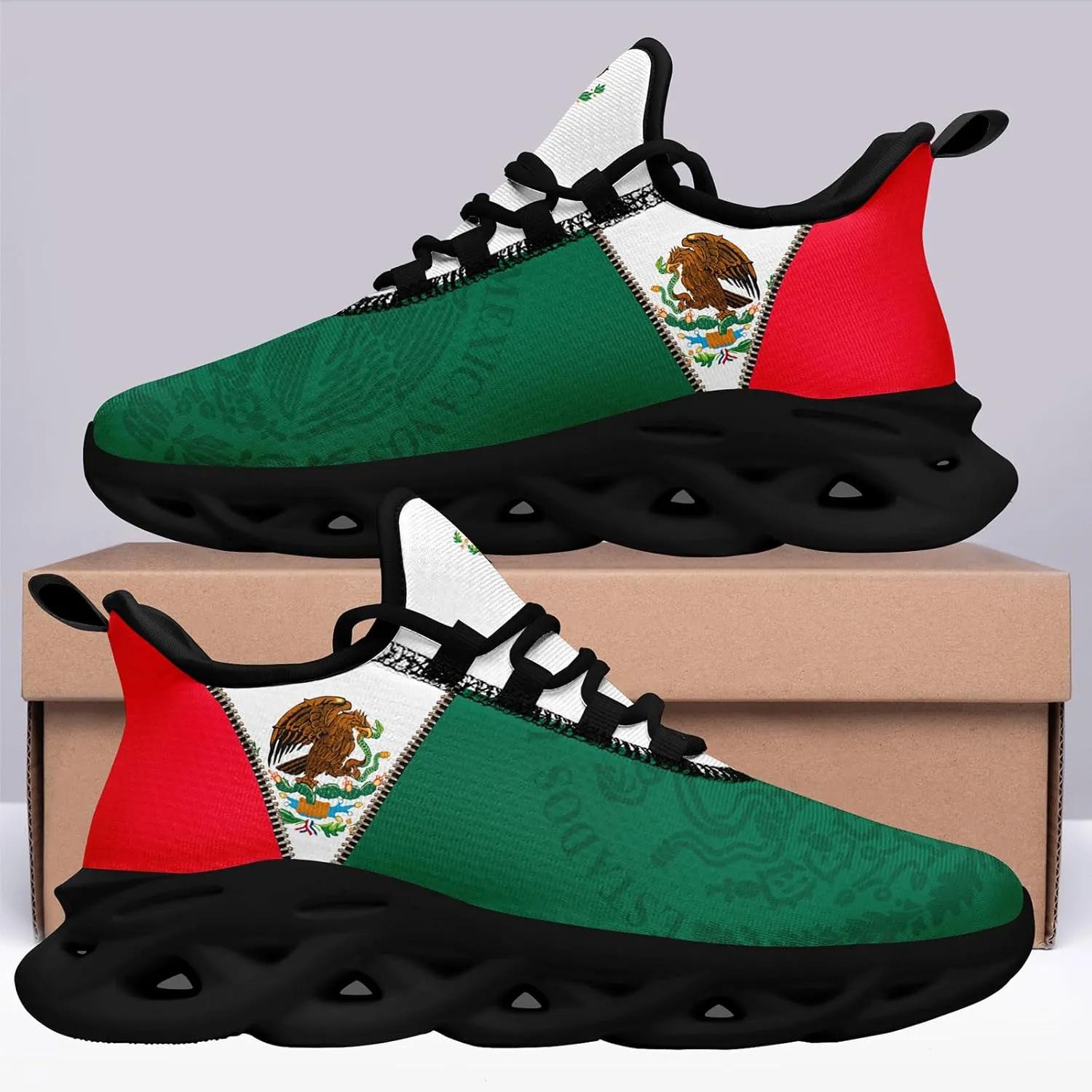 Men's Mexican Flag Sneakers Women's Lightweight Festivals Gift Mexico Unisex Running Sports Athletic Baseball Shoes