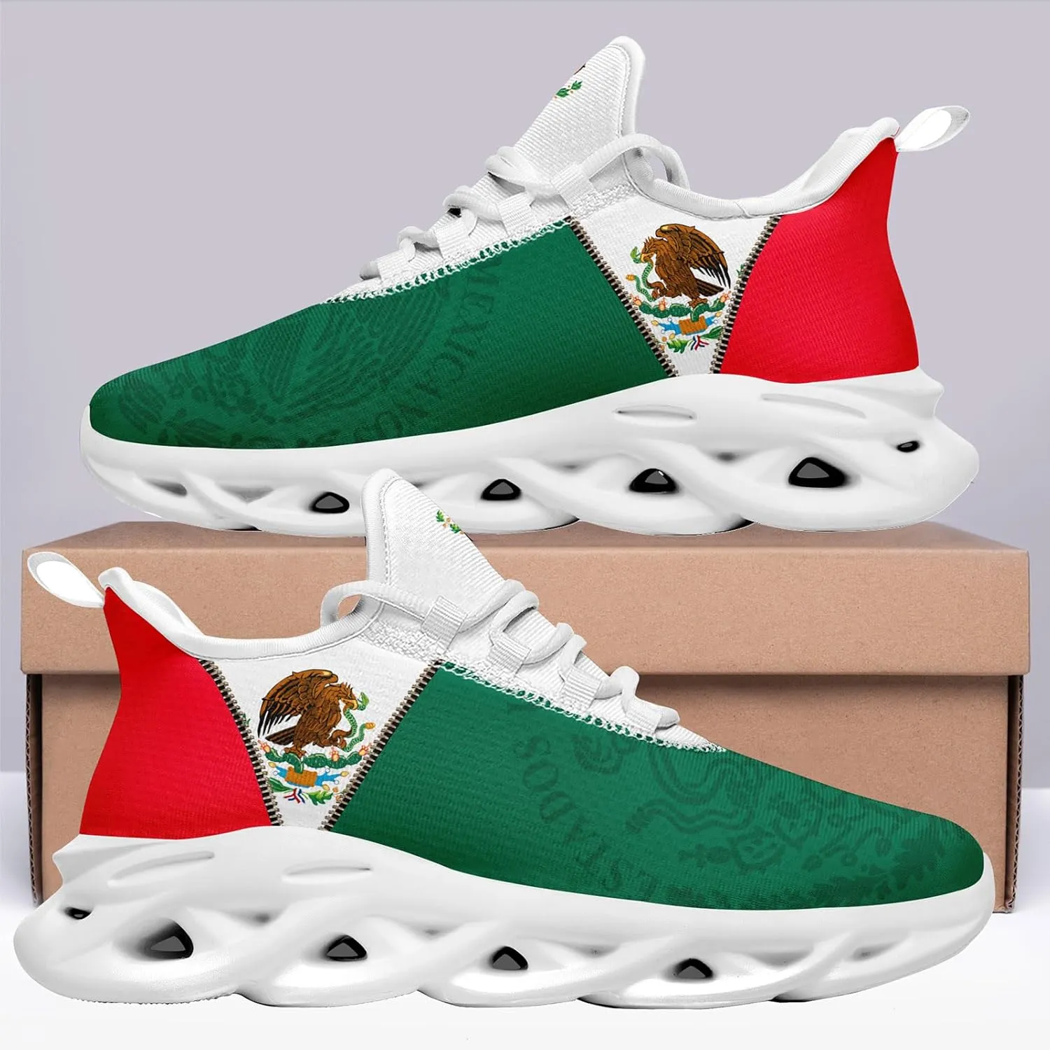 Men's Mexican Flag Sneakers Women's Lightweight Festivals Gift Mexico Unisex Running Sports Athletic Baseball Shoes