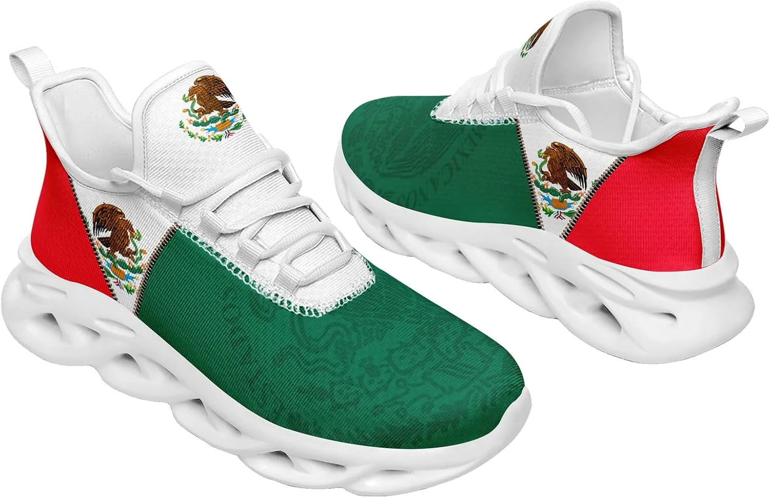 Men's Mexican Flag Sneakers Women's Lightweight Festivals Gift Mexico Unisex Running Sports Athletic Baseball Shoes