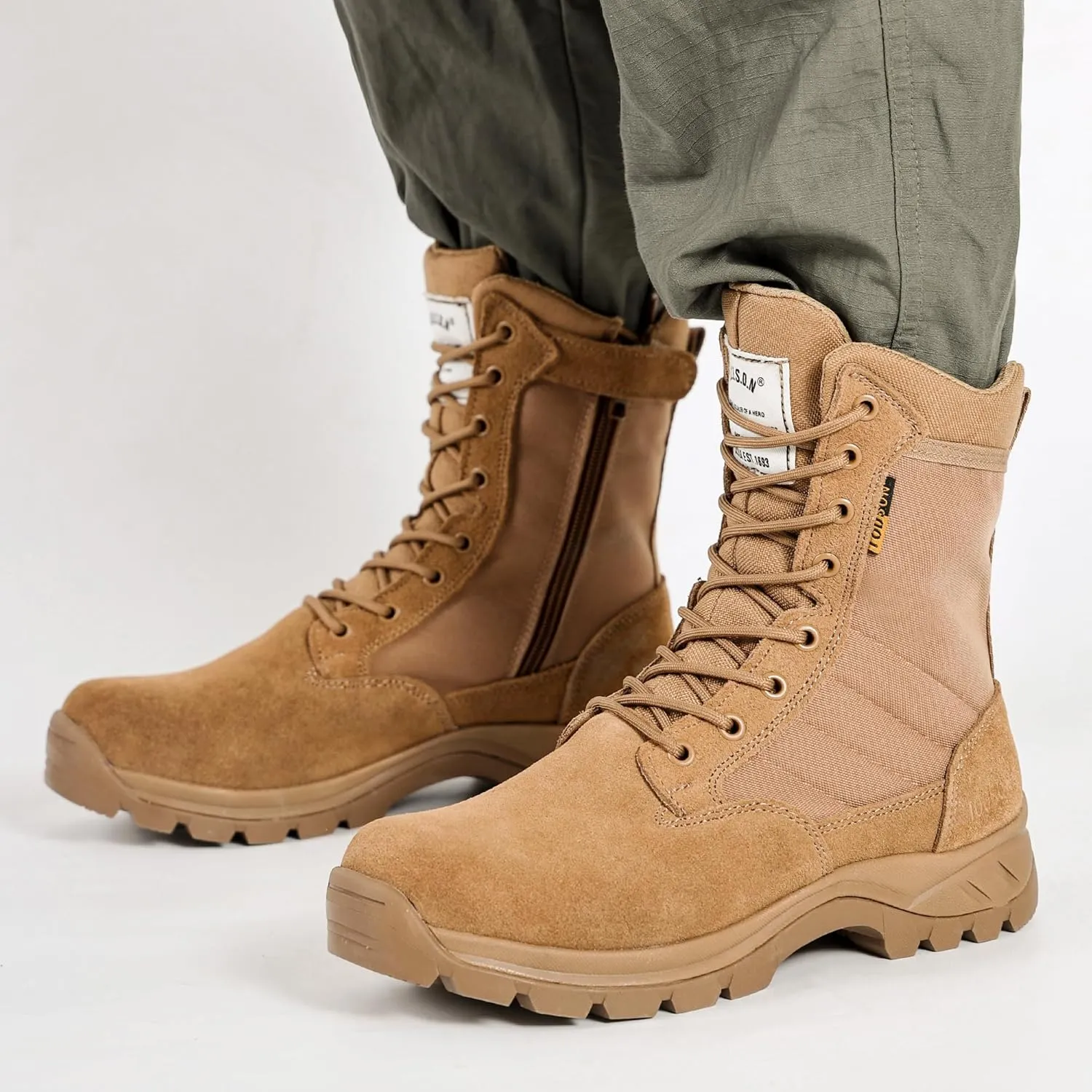 Men's Military Tactical Boots with Side Zipper, Puncture Resistant, Desert Combat, Army Jungle, 8 Inch Lightweight Hiking Boots