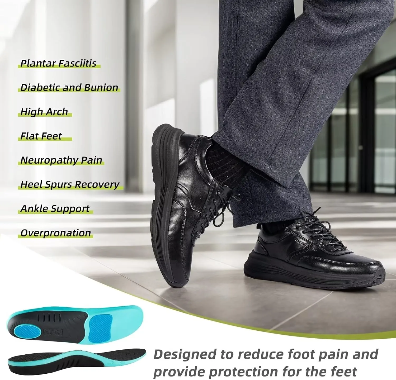 Men's Orthopedic Leather Dress Fashion Sneakers: Comfortable Plantar Fasciitis Business Walking Shoes with Arch Support, Orthotic Flat Feet Thick Sole Sneakers for Foot and Heel Pain Relief