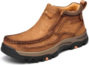 Mens Slip On Casual Loafers Classic Outdoor Leather Walking Hiking Shoes Comfortable for Work Office Dress Outdoor
