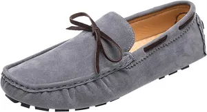 Men's Suede Handmade Moccasin Loafers Retro Round Toe Bow Slip On Comfortable Driving Shoes Fashionable Solid Color Non-Slip Walking Shoes