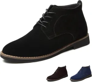 Men's Suede Lace Up Low Heel Chukka Ankle Boots Classic Fashion Comfortable Non-Slip Business Oxford Leather Dress Booties for Work Driving