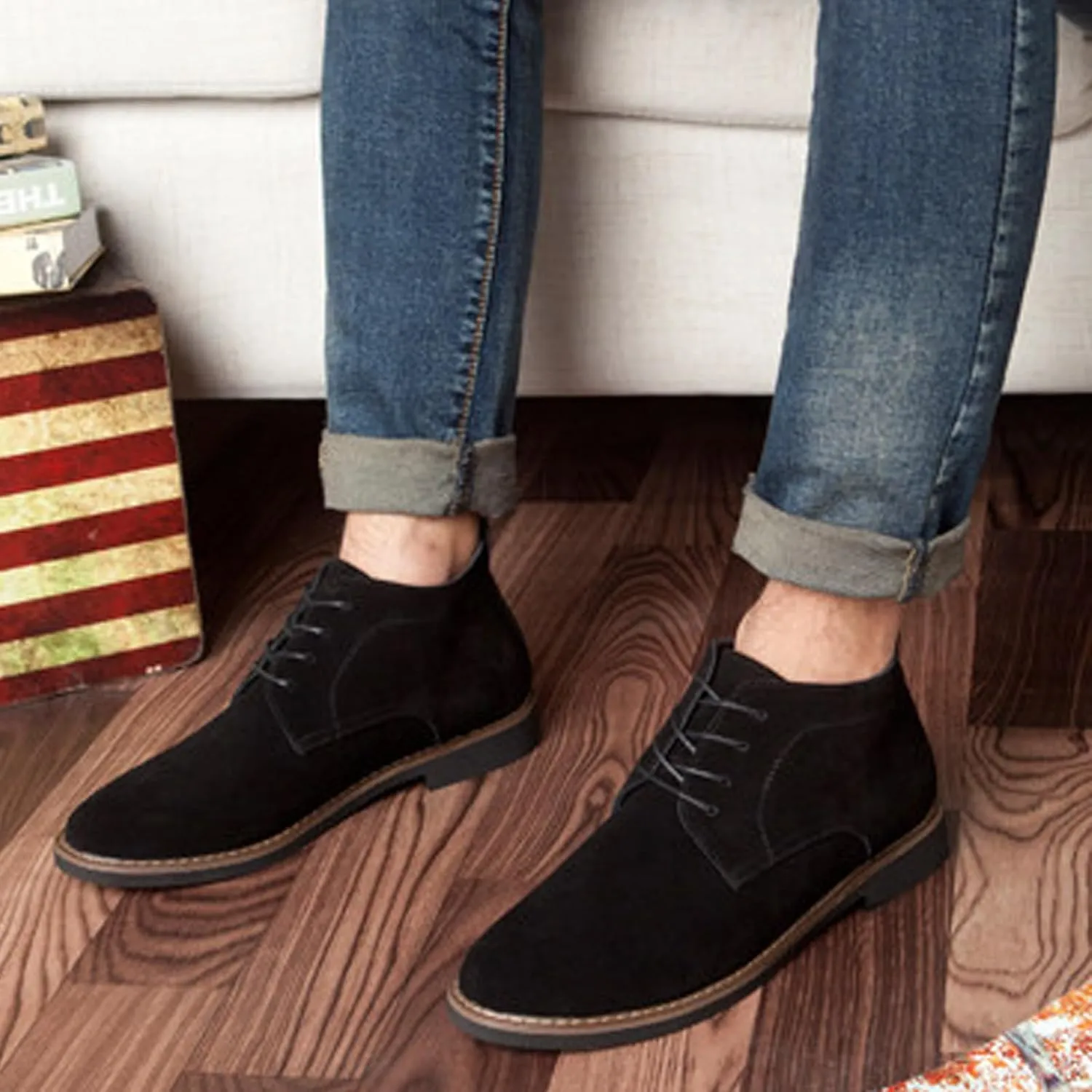 Men's Suede Lace Up Low Heel Chukka Ankle Boots Classic Fashion Comfortable Non-Slip Business Oxford Leather Dress Booties for Work Driving