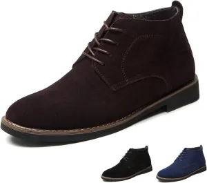 Men's Suede Lace Up Low Heel Chukka Ankle Boots Classic Fashion Comfortable Non-Slip Business Oxford Leather Dress Booties for Work Driving