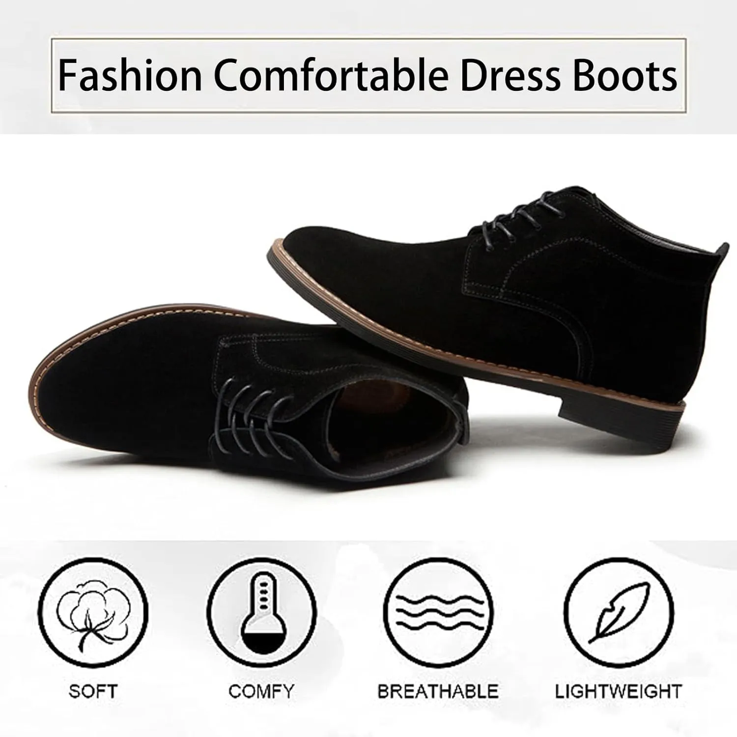 Men's Suede Lace Up Low Heel Chukka Ankle Boots Classic Fashion Comfortable Non-Slip Business Oxford Leather Dress Booties for Work Driving