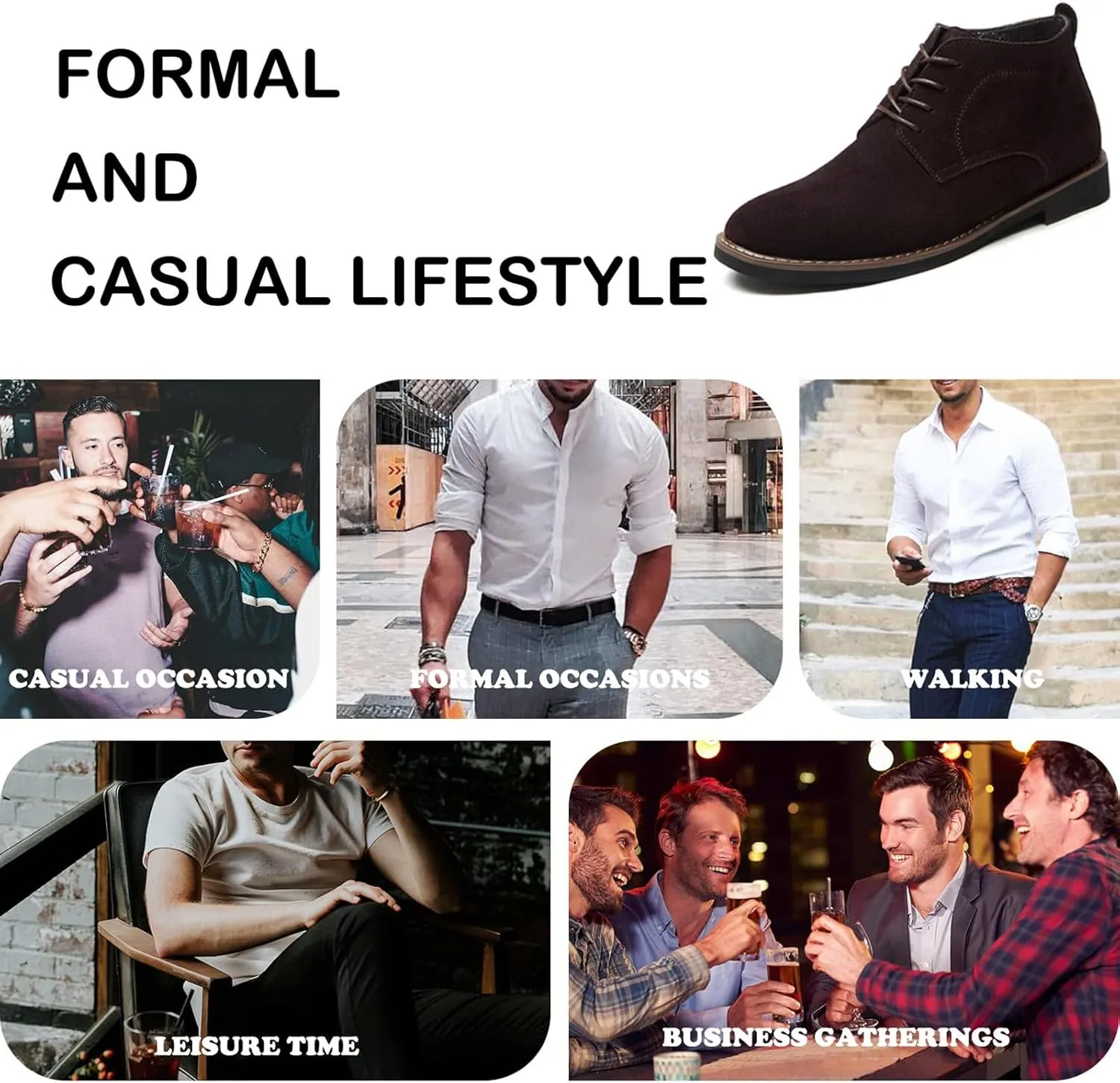 Men's Suede Lace Up Low Heel Chukka Ankle Boots Classic Fashion Comfortable Non-Slip Business Oxford Leather Dress Booties for Work Driving