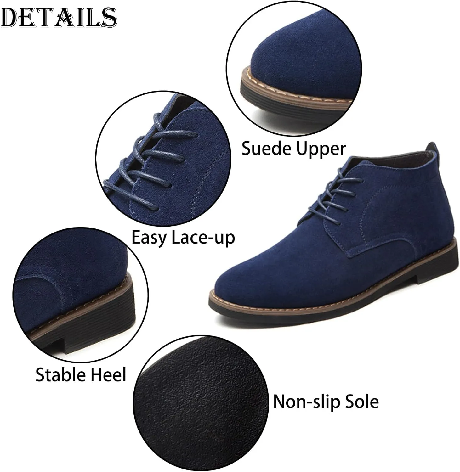 Men's Suede Lace Up Low Heel Chukka Ankle Boots Classic Fashion Comfortable Non-Slip Business Oxford Leather Dress Booties for Work Driving