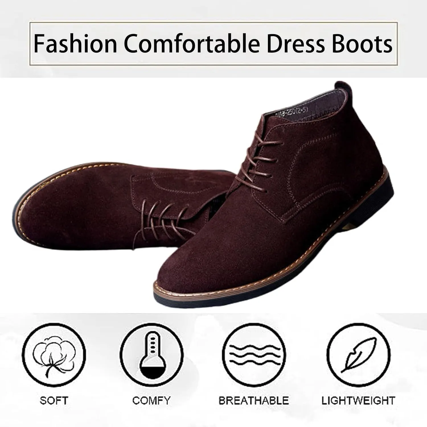 Men's Suede Lace Up Low Heel Chukka Ankle Boots Classic Fashion Comfortable Non-Slip Business Oxford Leather Dress Booties for Work Driving