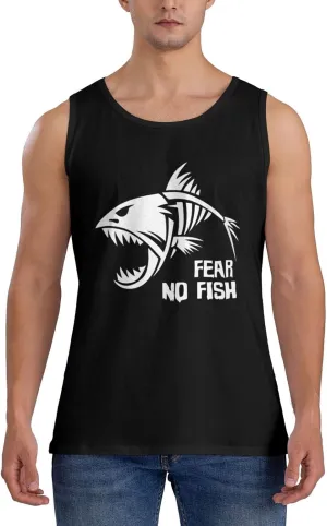 Men's Tank Top Sleeveless Tees Fear No Fish Quick Dry Sport Shirts Muscle Workout Gym Beach T-Shirts