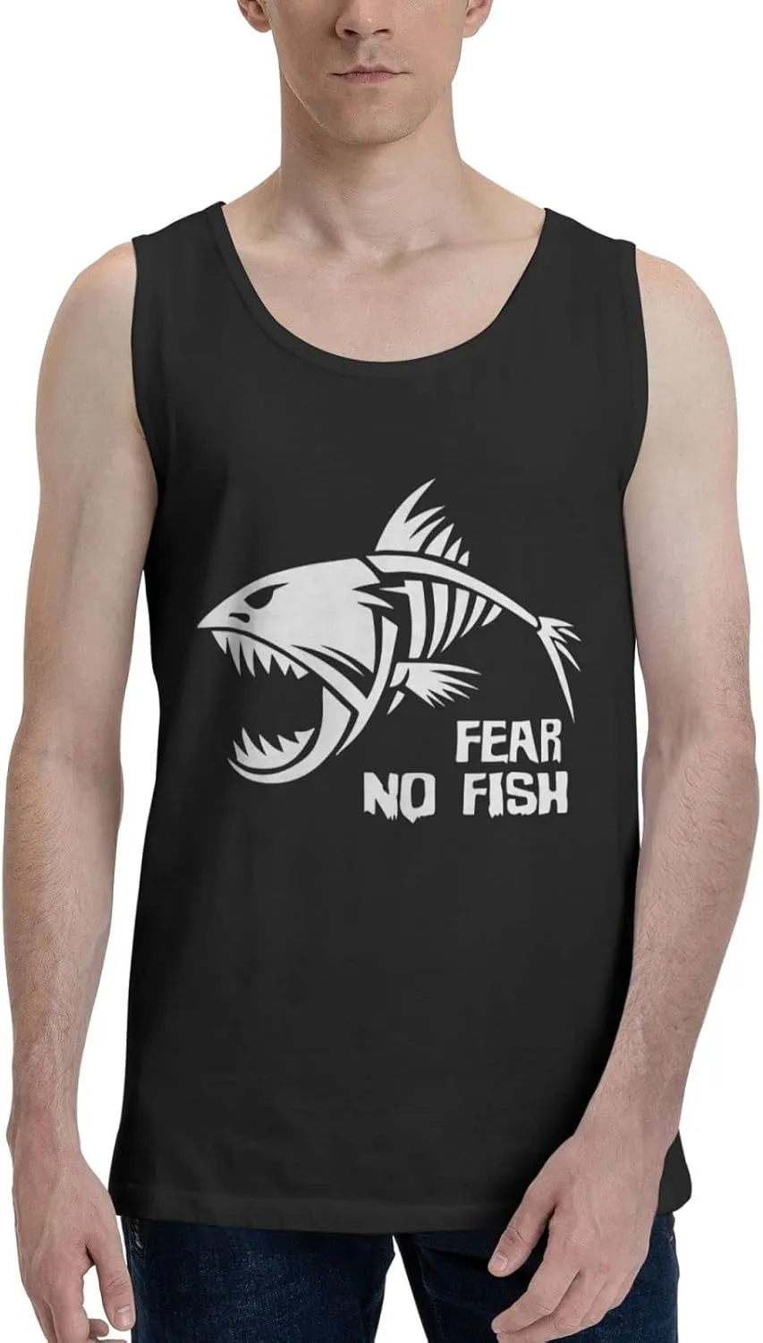 Men's Tank Top Sleeveless Tees Fear No Fish Quick Dry Sport Shirts Muscle Workout Gym Beach T-Shirts