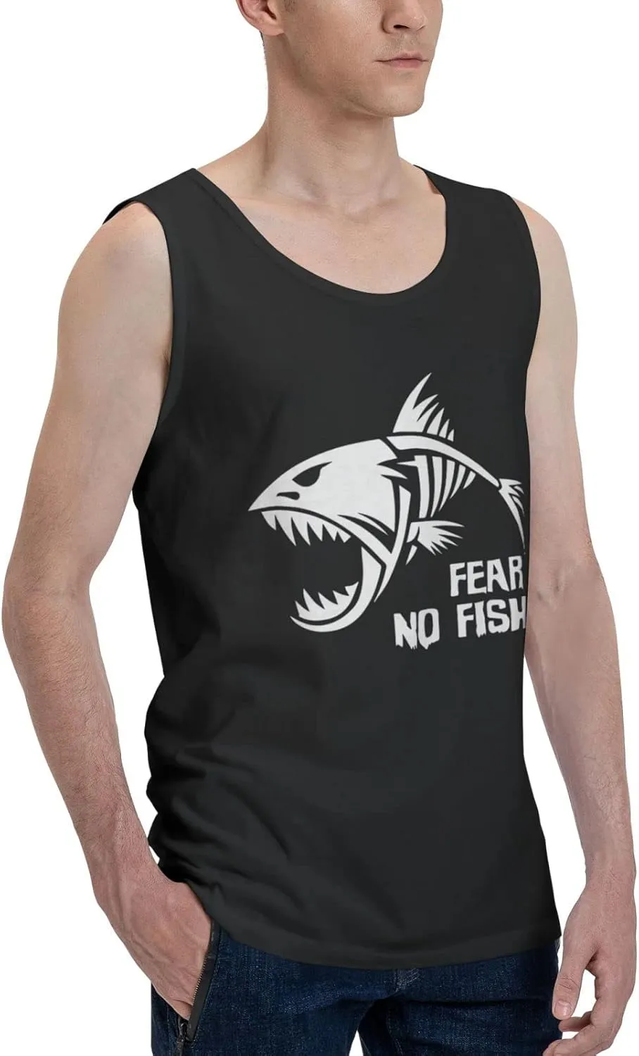 Men's Tank Top Sleeveless Tees Fear No Fish Quick Dry Sport Shirts Muscle Workout Gym Beach T-Shirts