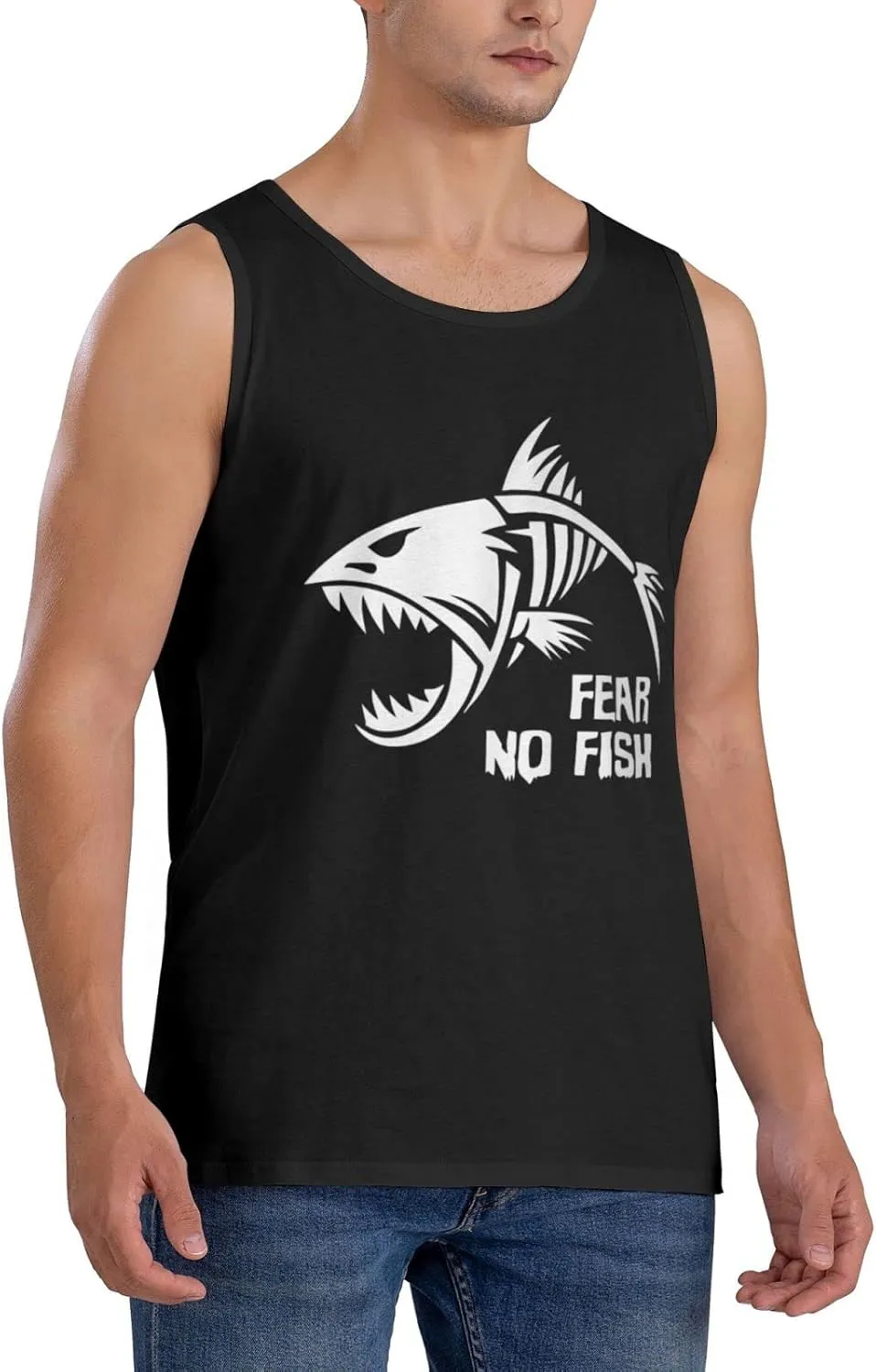 Men's Tank Top Sleeveless Tees Fear No Fish Quick Dry Sport Shirts Muscle Workout Gym Beach T-Shirts