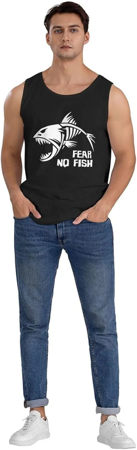 Men's Tank Top Sleeveless Tees Fear No Fish Quick Dry Sport Shirts Muscle Workout Gym Beach T-Shirts