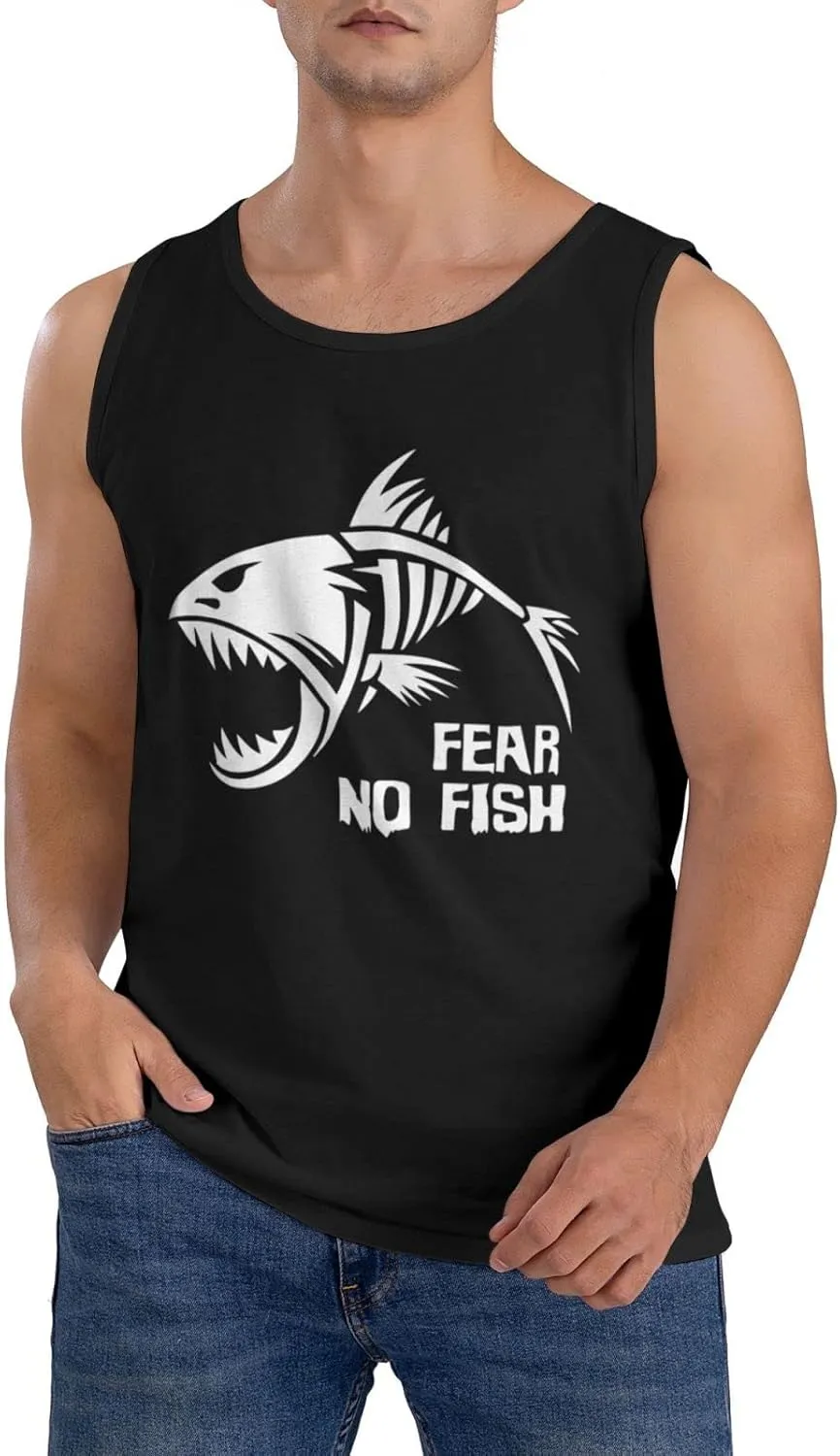 Men's Tank Top Sleeveless Tees Fear No Fish Quick Dry Sport Shirts Muscle Workout Gym Beach T-Shirts