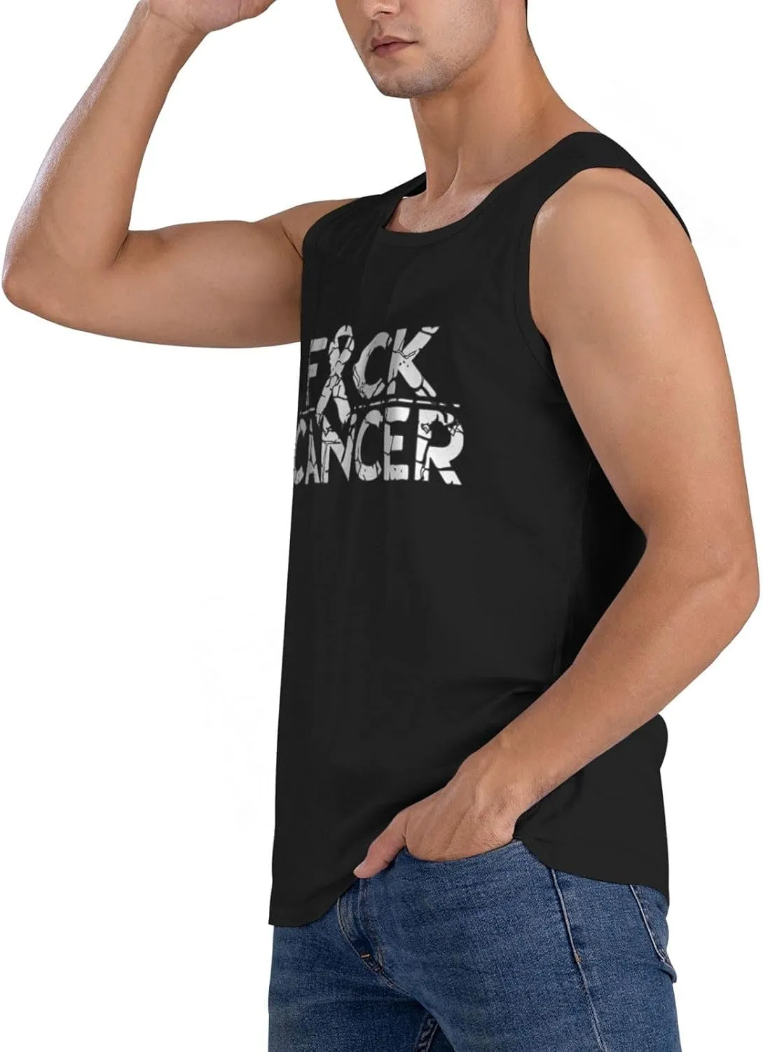 Men's Tank Top Sleeveless Tees Fuck Cancer Quick Dry Sport Shirts Muscle Workout Gym Beach T-Shirts