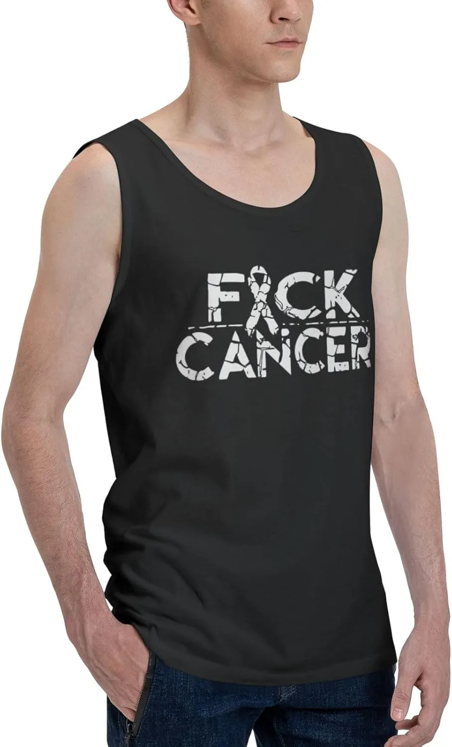 Men's Tank Top Sleeveless Tees Fuck Cancer Quick Dry Sport Shirts Muscle Workout Gym Beach T-Shirts