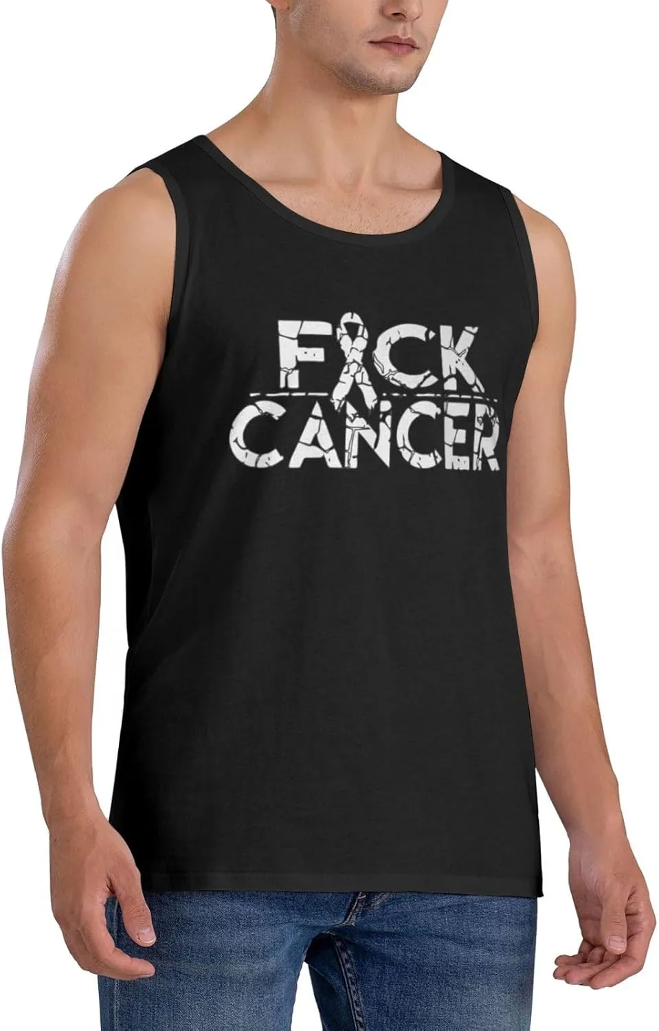 Men's Tank Top Sleeveless Tees Fuck Cancer Quick Dry Sport Shirts Muscle Workout Gym Beach T-Shirts