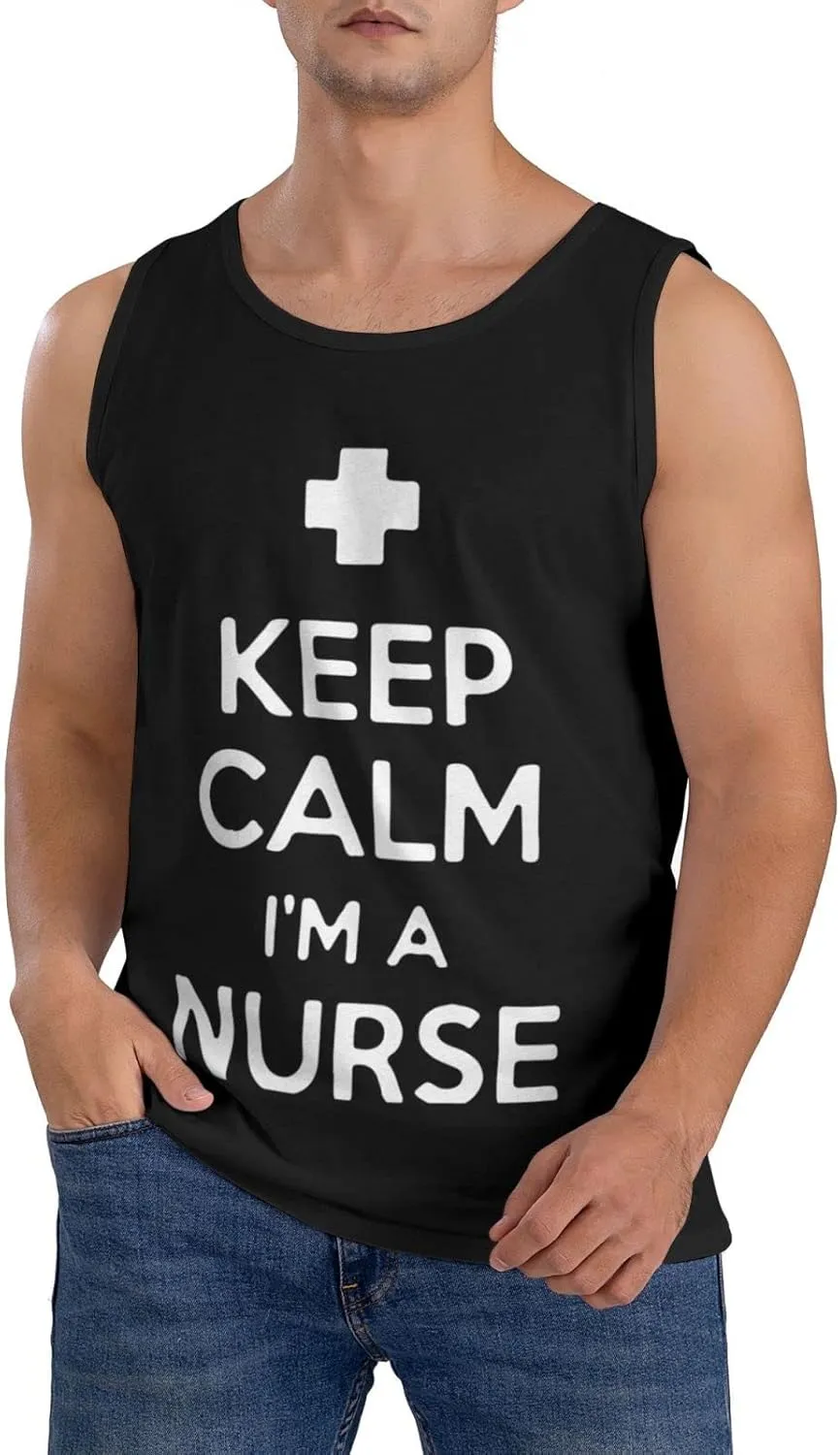 Men's Tank Top Sleeveless Tees Keep Calm I`m a Nurse Quick Dry Sport Shirts Muscle Workout Gym Beach T-Shirts